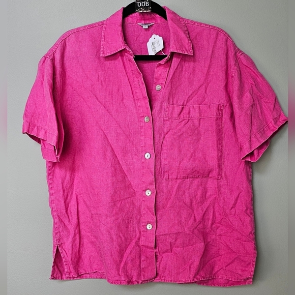 Rails Women's Linen Raspberry Pink Short-Sleeve Mackinley Button-Down Shirt, S - Picture 6 of 14